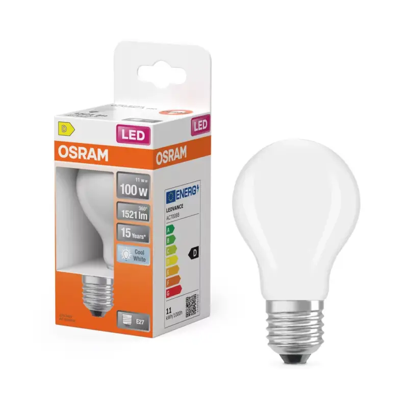 Gyors kiszállítás LED izzó A60 E27 11W = 100W 1521lm 4000K Semleges 300° Retrofit Filament CLASSIC Osram