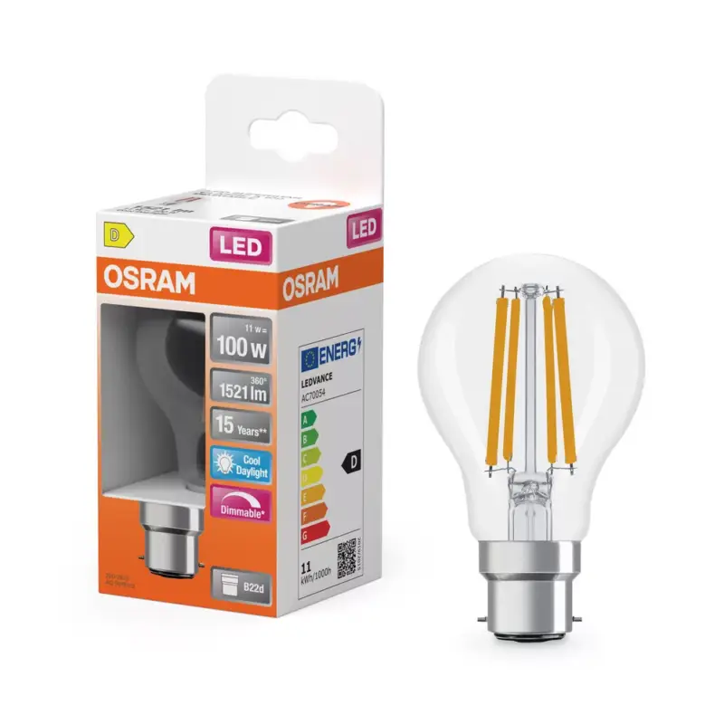 LED izzó A60 B22d 11W = 100W 1521lm 6500K Hideg 300° Dimmelhető Retrofit Filament CLASSIC Osram Rendeld meg most