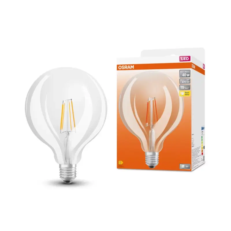 Korlátozott ajánlat LED izzó G125 gömb alakú E27 4W = 40W 470lm 2700K Meleg 300° Retrofit Filament CLASSIC Osram