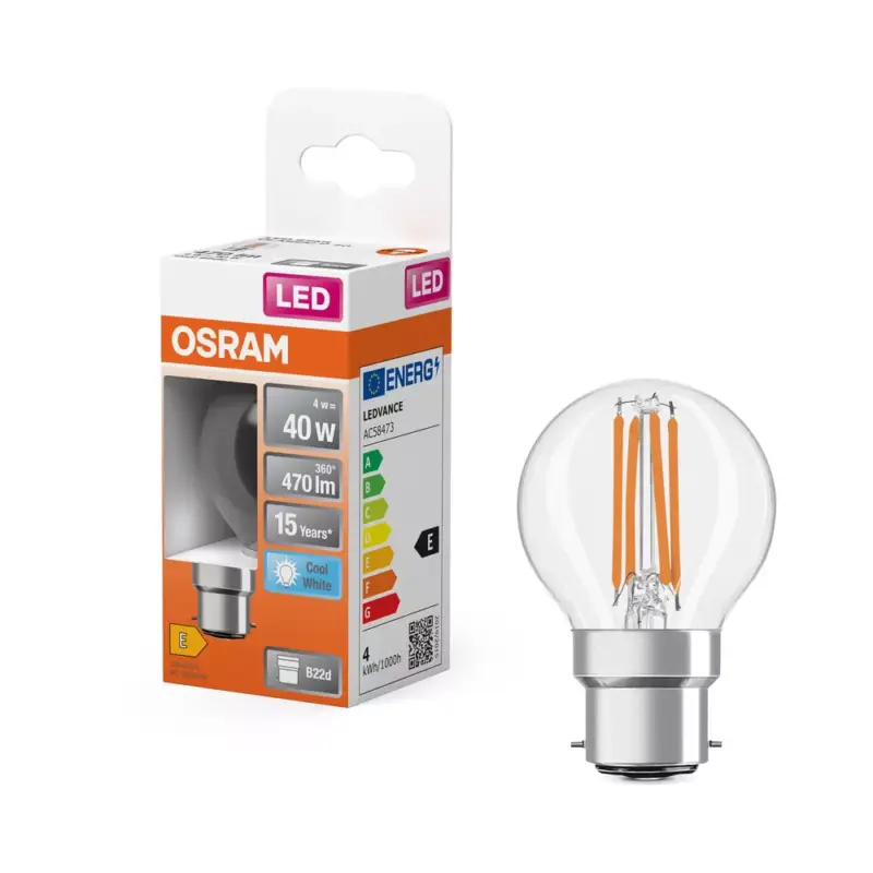 Árengedmény LED izzó P45 gömb alakú B22d 4W = 40W 470lm 4000K semleges 300° Retrofit Filament CLASSIC Osram