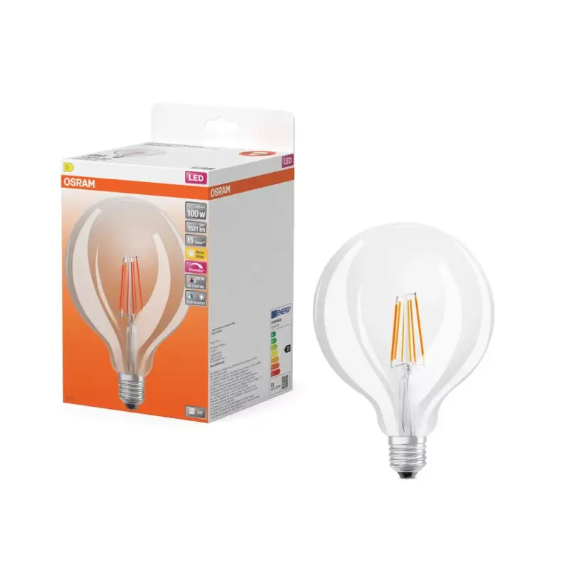 LED izzó G124 gömb alakú E27 11W = 100W 1521lm 2700K Meleg CRI90 300° Izzószálas, szabályozható fényerejű SUPERSTAR PLUS CLASSIC Osram Ne maradj le