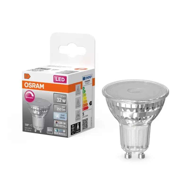 Azonnal elérhető LED izzó PAR16 reflektor GU10 4.1W = 32W 350lm 4000K Semleges CRI90 120° Szabályozható SUPERSTAR Osram
