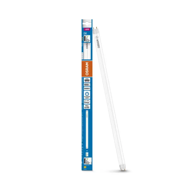 Biztonságos fizetés LED fénycső G13 T8 5.4W = 15W 650lm 6500K Hideg 190° 45cm LED cső EM Osram