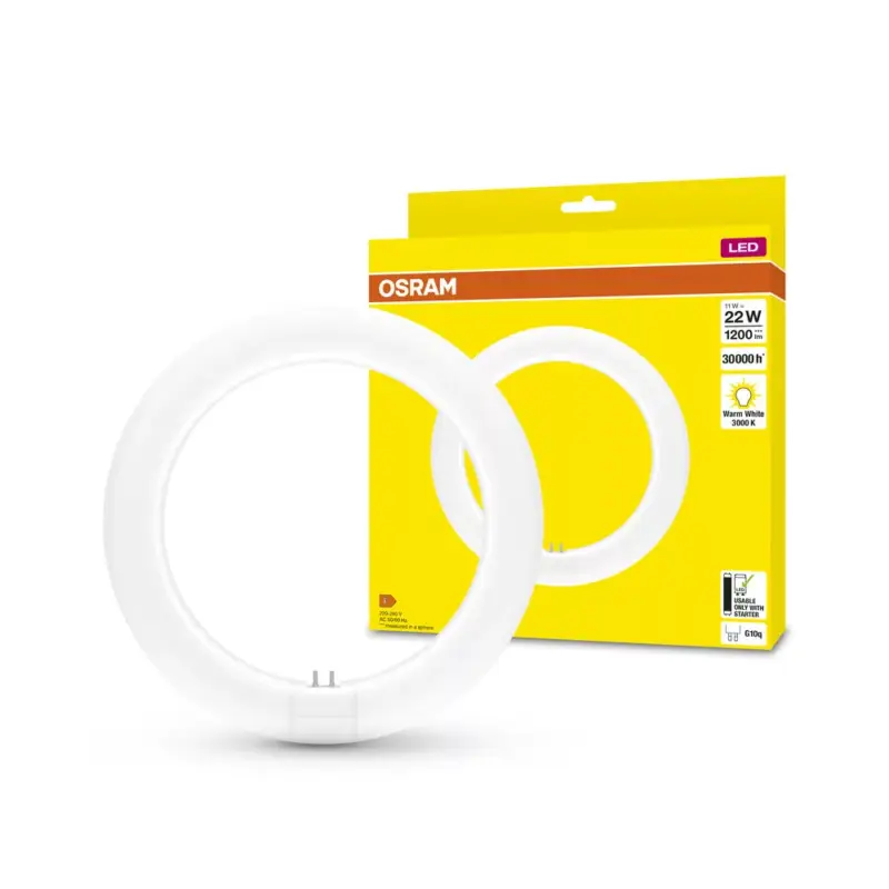 T9 LED fénycső, kör alakú, G10q, 11W = 22W, 1200lm, 3000K, meleg, 110°-os LED cső, EM, Osram Akció