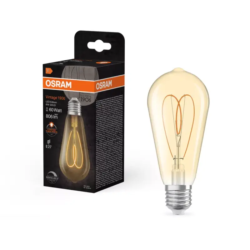 Különleges ajánlat LED dekoratív izzó ST64 Edison E27 8W = 60W 806lm 2200K Meleg CRI90 300° Borostyánsárga, szabályozható fényerővel Vintage 1906 Osram