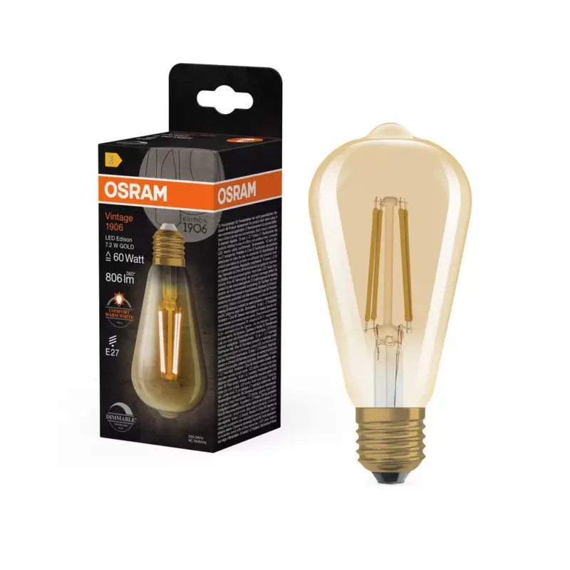 Olcsó LED dekoratív izzó ST64 Edison E27 7.2W = 60W 806lm 2400K Meleg 300° Szabályozható Vintage 1906 Osram