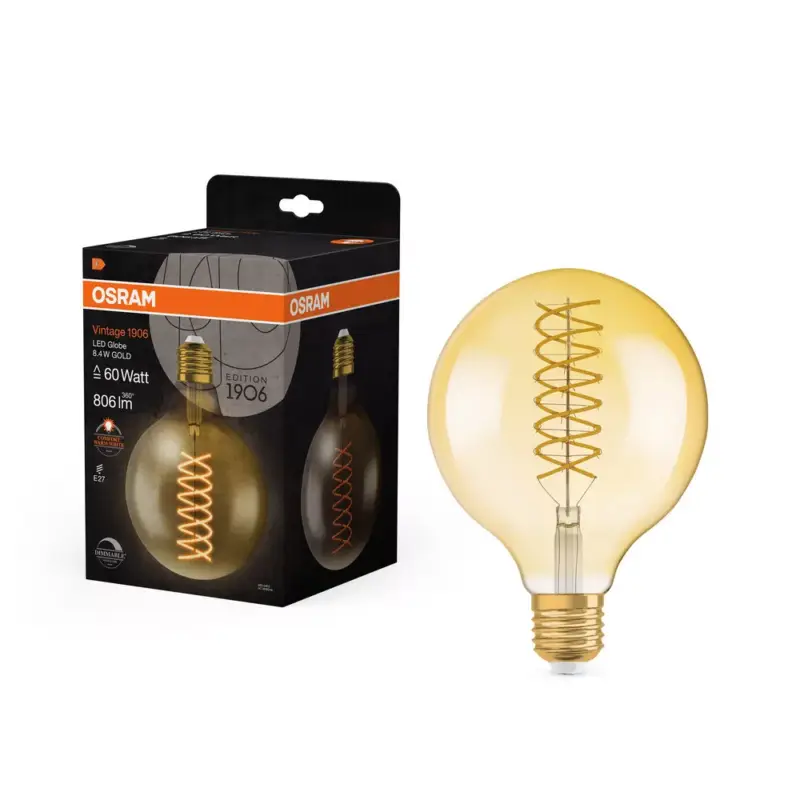 Bestseller LED dekoratív izzó G125 gömb alakú E27 8.4W = 60W 806lm 2400K Meleg 300° Szabályozható Vintage 1906 Osram