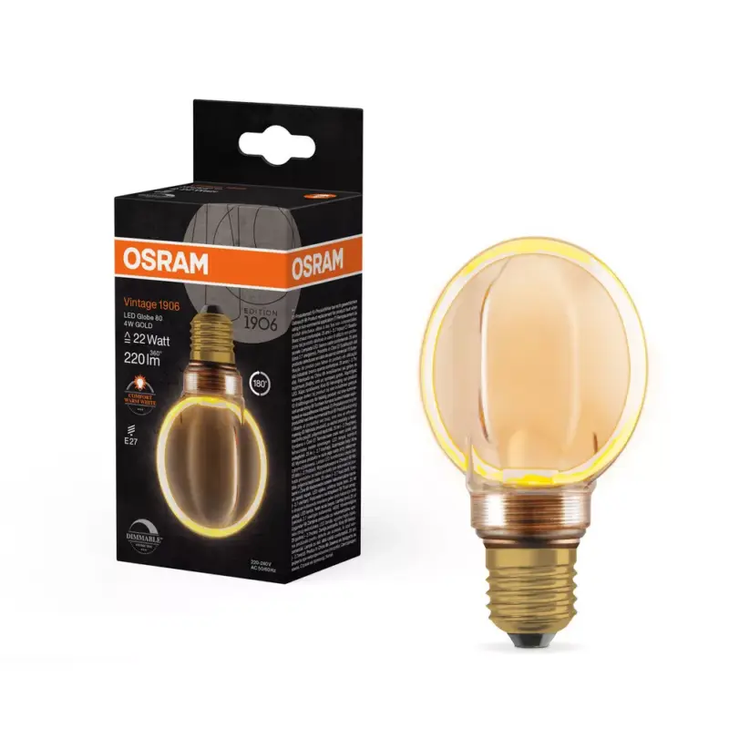 LED dekoratív izzó G80 gömb alakú E27 4W = 22W 220lm 1800K Meleg 330° Izzószálas, szabályozható fényerővel Vintage 1906 Osram Legjobb ár