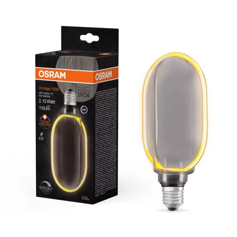 Legnépszerűbb LED dekoratív izzó G100 gömb alakú E27 4W = 12W 110lm 1800K Meleg 330° Füstölt Izzószálas Szabályozható Fényerő Vintage 1906 Osram