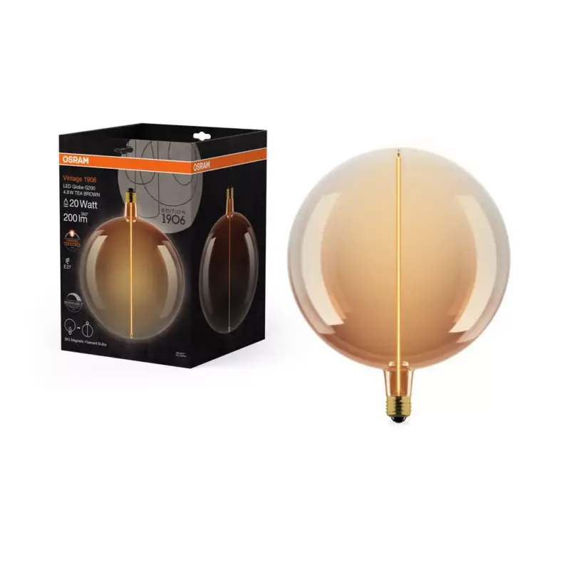 Újdonság LED dekoratív izzó E27 4,8 W = 20 W 200 lm Meleg 1800 K 320° Borostyánszínű izzószál, szabályozható fényerővel, Vintage 1906 Osram
