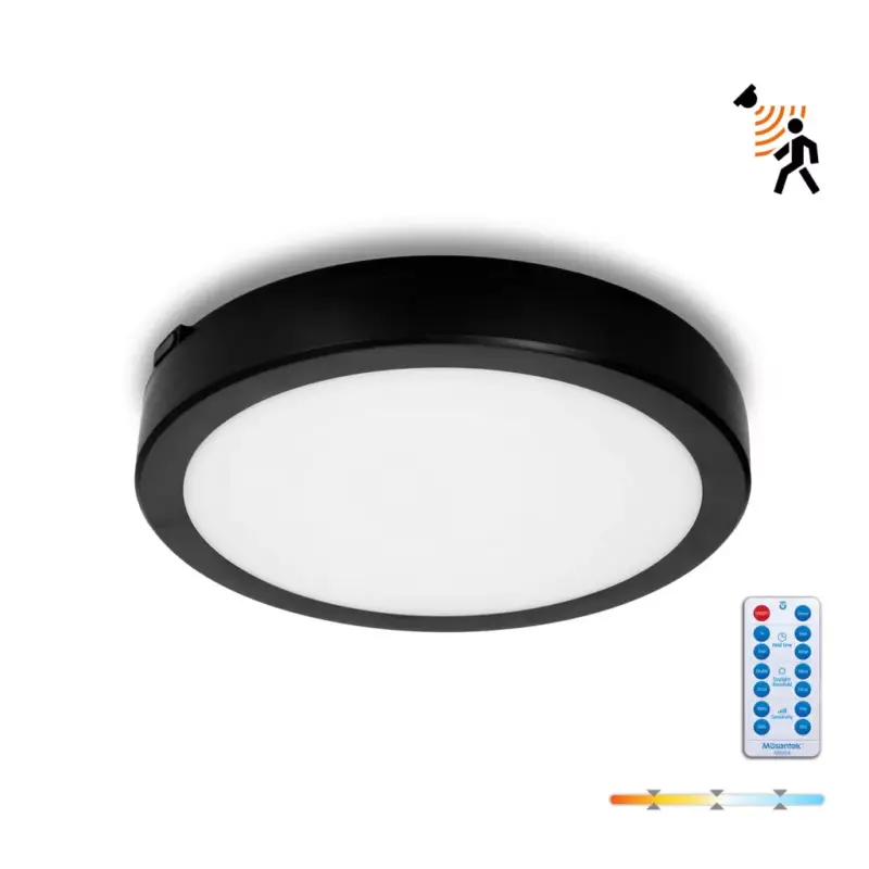 Exkluzív ajánlat LED fürdőszobai mennyezeti lámpa, 18W, 1710lm, 4000K, 120°, mozgás- és alkonyérzékelővel, fekete, IP65, Nairos Kobi
